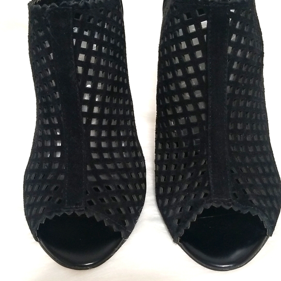 MARC FISHER 'Peddle' Suede Leather Perforated Style Peep Toe Ankle Bootie Heels - Picture 3 of 15